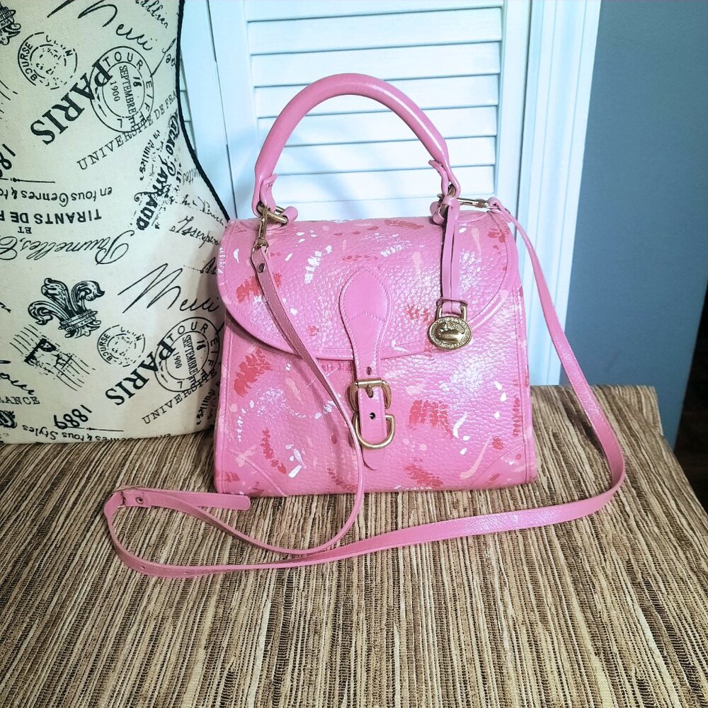 Dooney & Bourke Pink Carpet Bag Hand Painted Dooney Handbag Crossbody Vintage - Picture 7 of 16